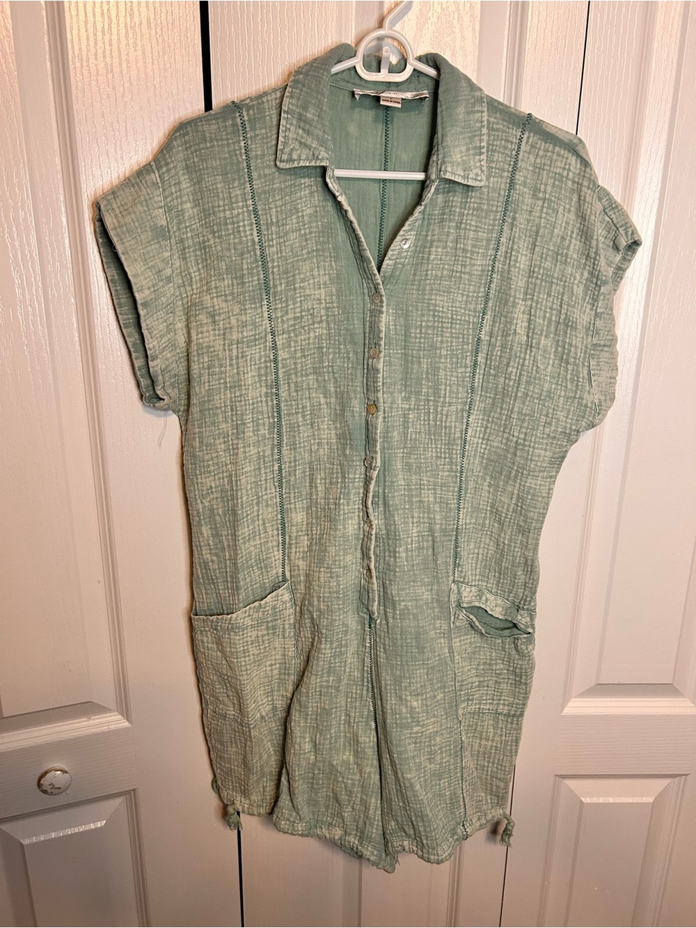 Vintage Havana Women’s Size Large Collared Gauze Rustic Green Romper Boho Y2K